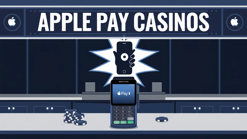 iPhone held over NFC casino payment terminal, Apple Pay green checkmark, chips on counter