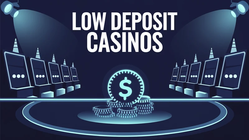 Single gold AUD coin on casino felt in front of glowing slot machines, dark navy